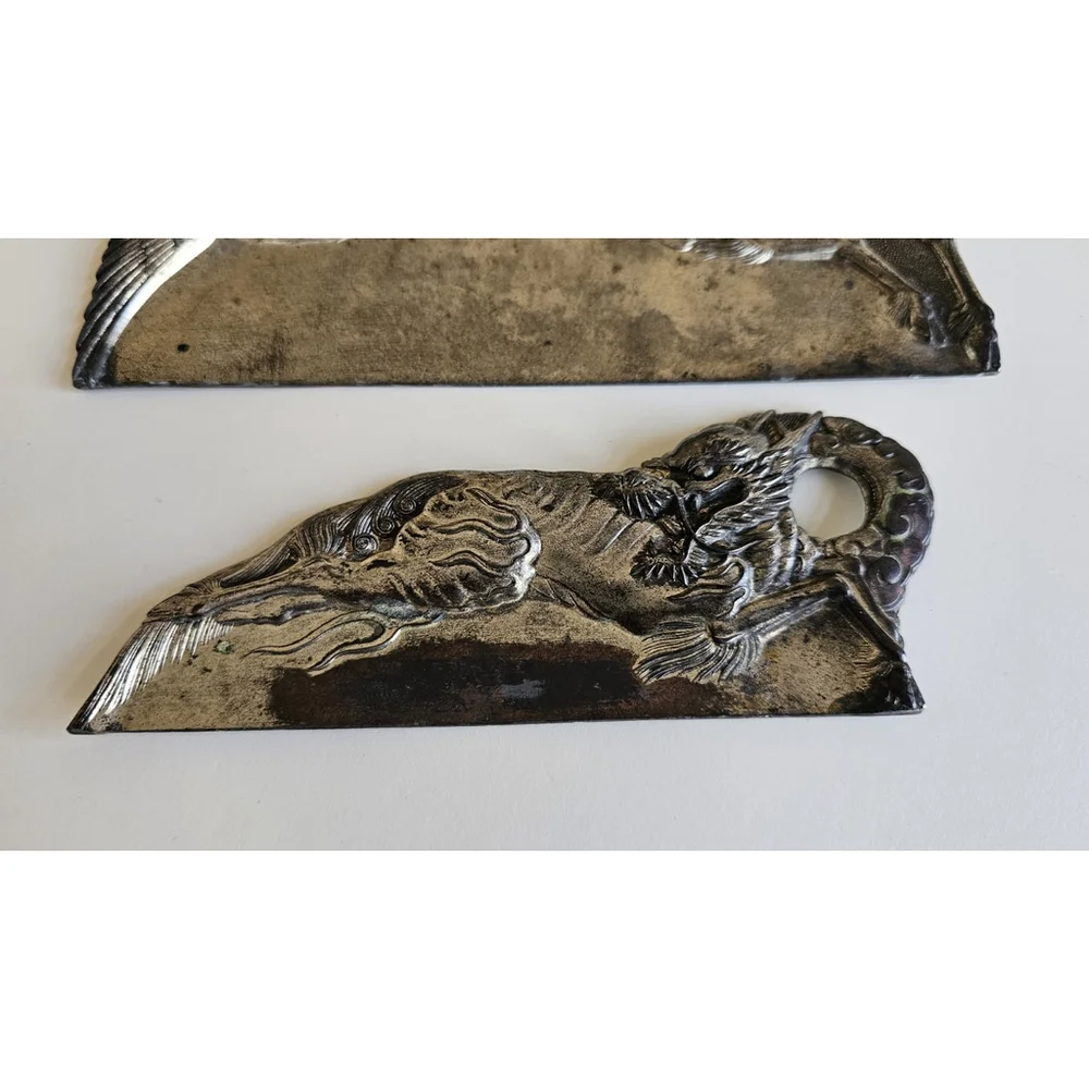 Japanese Crumb Catchers Set of 2 Phoenix Dragon Figural Metal Made in Japan